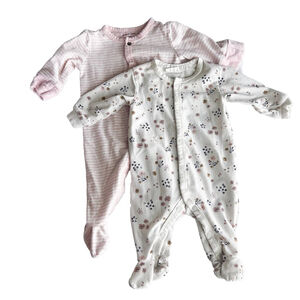Firsts By Petit Lem Baby Pink and Floral Snap Button Sleeper 2 Pack Size 0M/3M